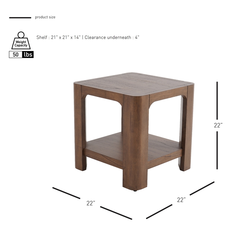 NPD Furniture Trevin KD Side/End Table with Open Shelf in Walnut