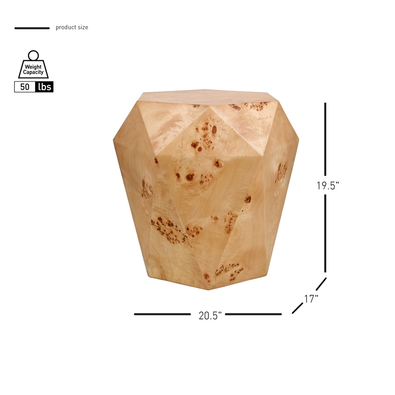 NPD Furniture Malva Burl Wood Side/End Table in Natural Burl