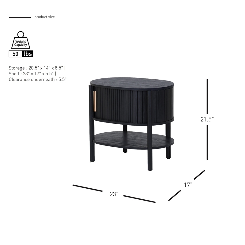 NPD Furniture Acelyn KD Tambour Nightstand/Side Table in Black