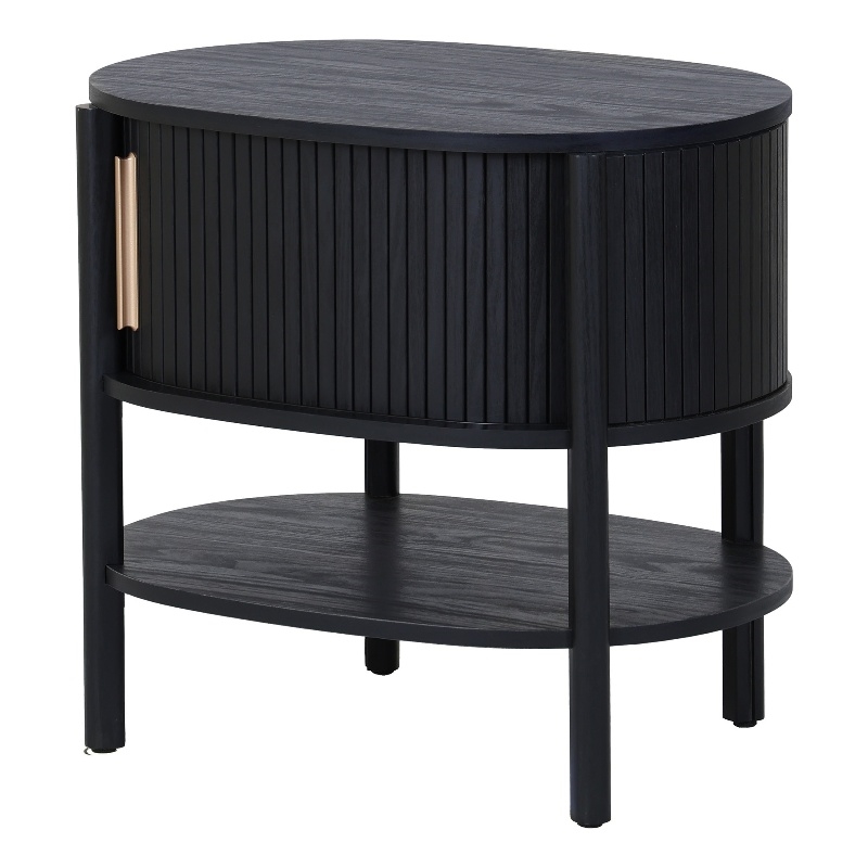 NPD Furniture Acelyn KD Tambour Nightstand/Side Table in Black