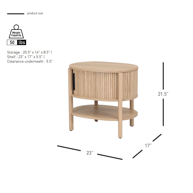 NPD Furniture Acelyn KD Tambour Nightstand/Side Table in Light Oak