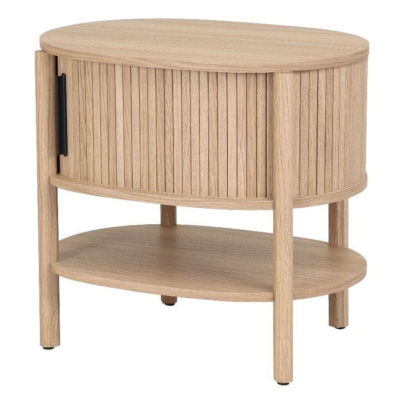 NPD Furniture Acelyn KD Tambour Nightstand/Side Table in Light Oak