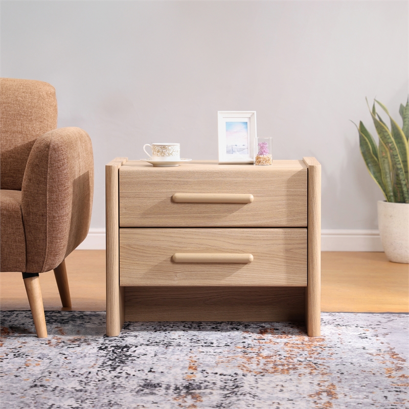 NPD Furniture Fortville KD Nightstand/Side Table 2 Drawers in Light Oak