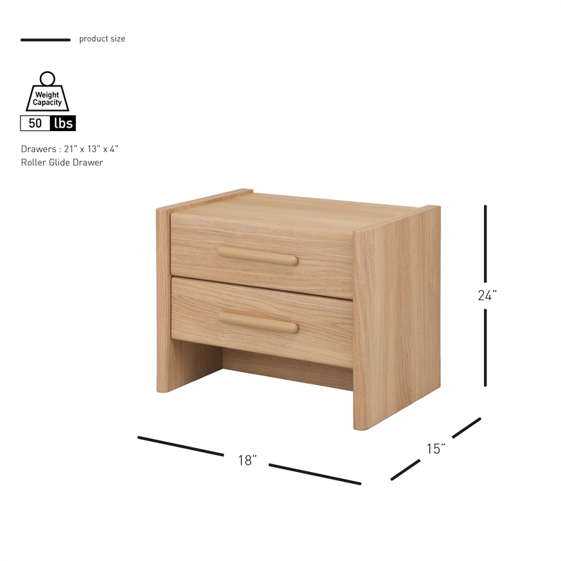 NPD Furniture Fortville KD Nightstand/Side Table 2 Drawers in Light Oak