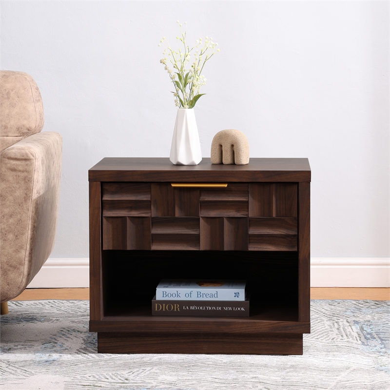 NPD Furniture Dreighton KD Nightstand/Side Table 1 Drawer in Coffee Brown