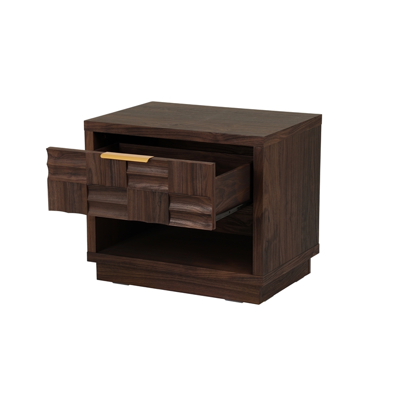 NPD Furniture Dreighton KD Nightstand/Side Table 1 Drawer in Coffee Brown