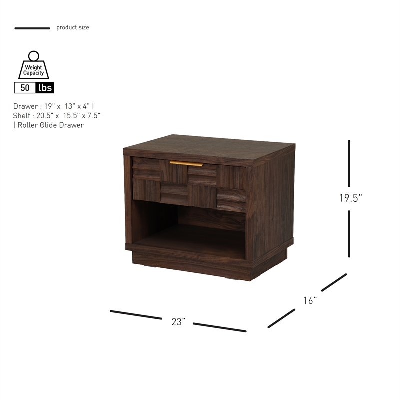 NPD Furniture Dreighton KD Nightstand/Side Table 1 Drawer in Coffee Brown