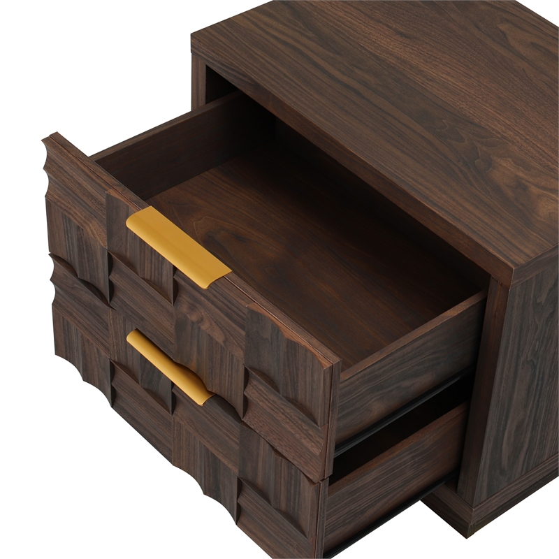 NPD Furniture Dreighton KD Nightstand/Side Table 2 Drawers in Coffee Brown
