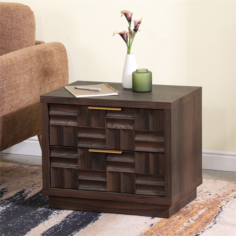 NPD Furniture Dreighton KD Nightstand/Side Table 2 Drawers in Coffee Brown