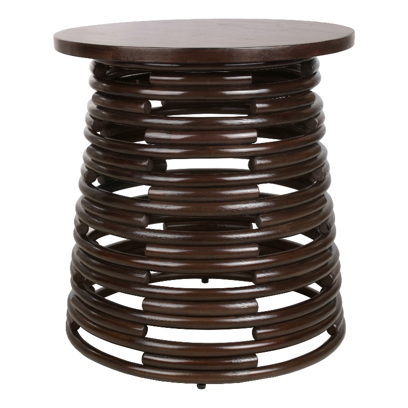 NPD Furniture Zeke Rattan Side/End Table w/ Wood Top in Espresso Brown