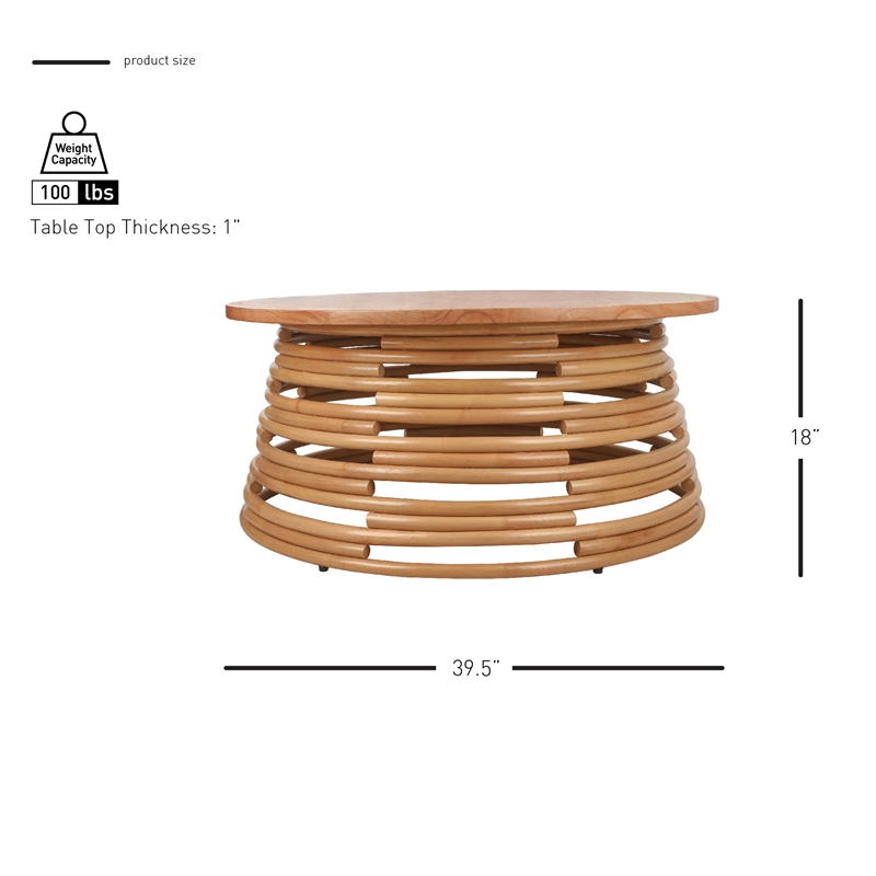 New Pacific Direct Zeke Rattan Coffee Table w/ Wood Top in Honey