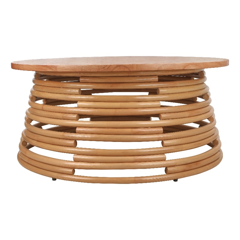 New Pacific Direct Zeke Rattan Coffee Table w/ Wood Top in Honey