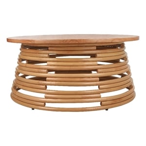New Pacific Direct Zeke Rattan Coffee Table w/ Wood Top in Honey