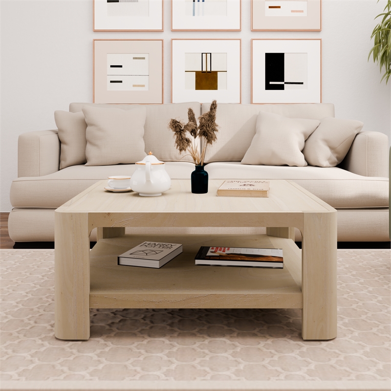 NPD Furniture Trevin KD Square Coffee Table with Open Shelf in Beige