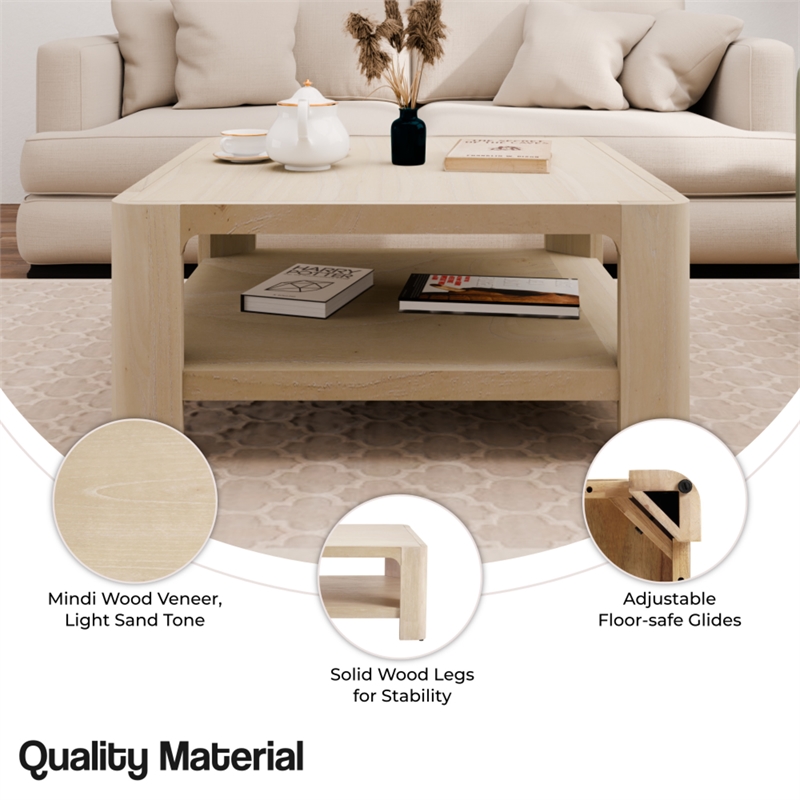 NPD Furniture Trevin KD Square Coffee Table with Open Shelf in Beige