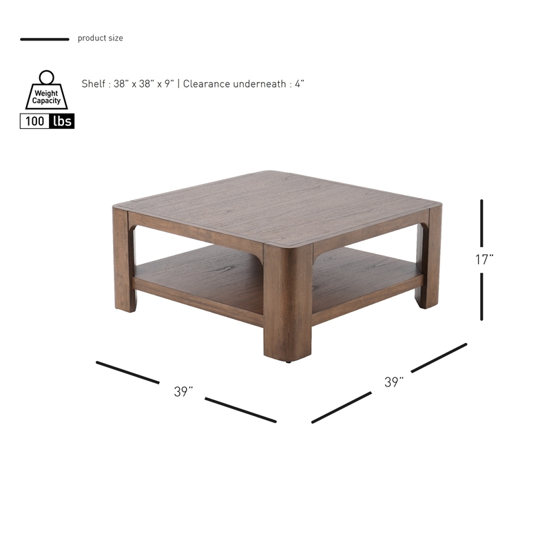 NPD Furniture Trevin KD Square Coffee Table with Open Shelf in Walnut