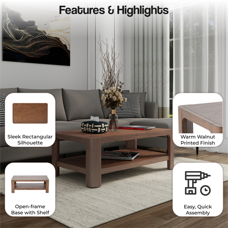 NPD Furniture Trevin KD Rectangular Coffee Table in Walnut