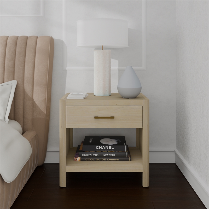 NPD Furniture Trevin Nightstand/Side Table 1 Drawer in Weathered Sand