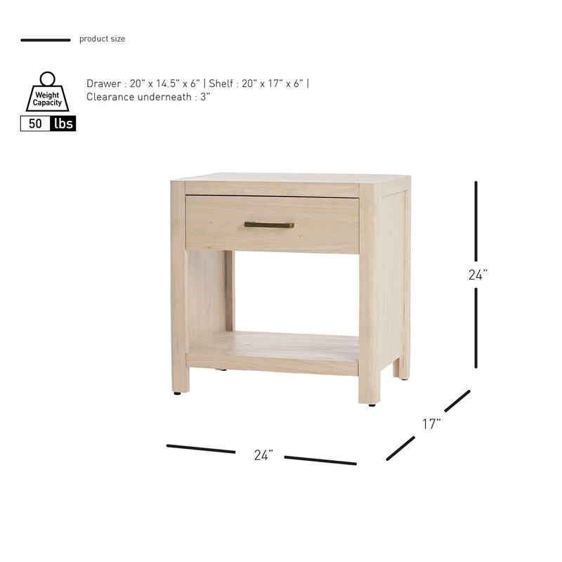NPD Furniture Trevin Nightstand/Side Table 1 Drawer in Weathered Sand