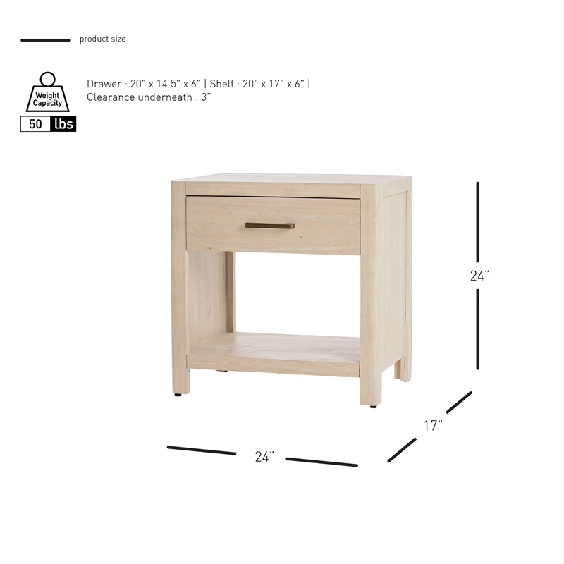 NPD Furniture Trevin Nightstand/Side Table 1 Drawer in Weathered Sand