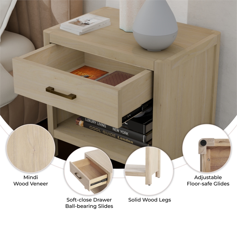 NPD Furniture Trevin Nightstand/Side Table 1 Drawer in Weathered Sand