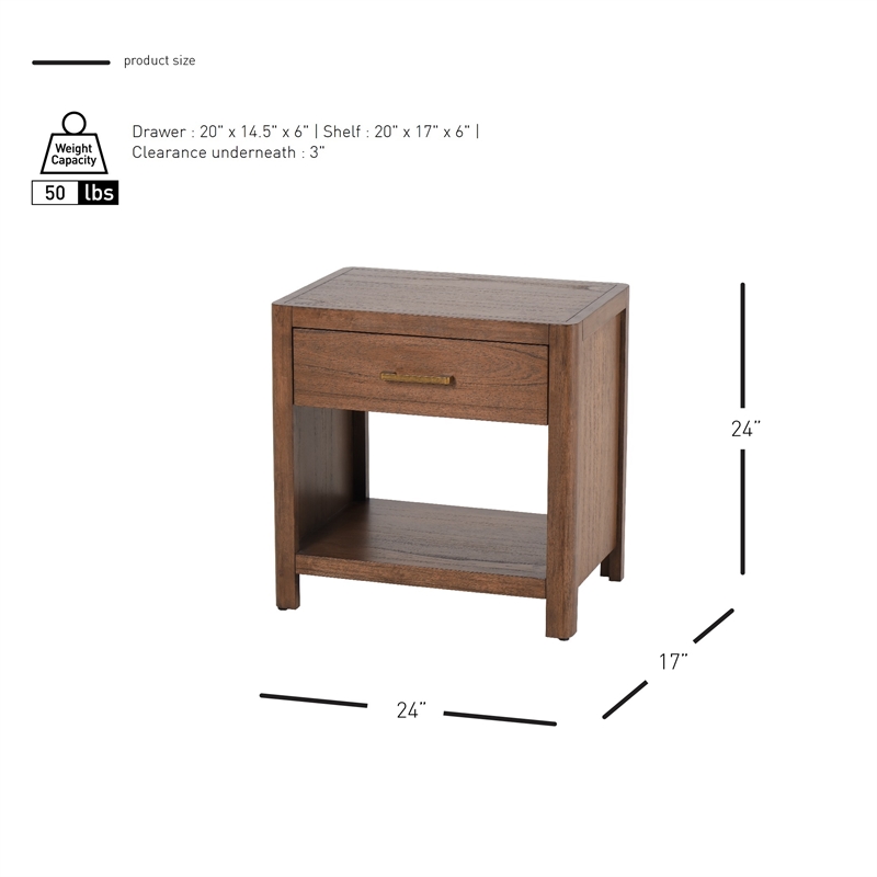 NPD Furniture Trevin Nightstand/Side Table 1 Drawer in Walnut