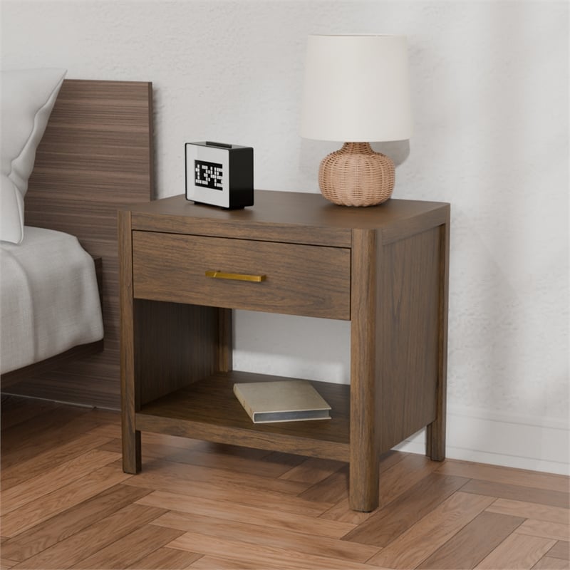 NPD Furniture Trevin Nightstand/Side Table 1 Drawer in Walnut