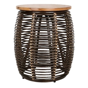 New Pacific Direct Iris Rattan Side/End Table w/ Wood Top in Espresso Brown