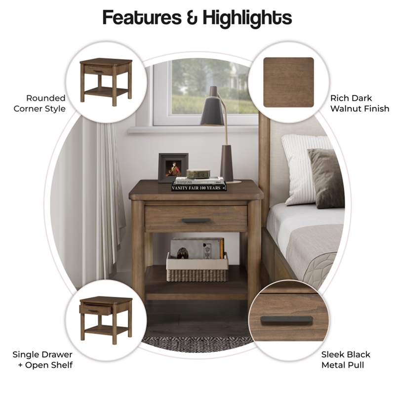 NPD Furniture Bloomfield Nightstand/Side Table in Dark Walnut