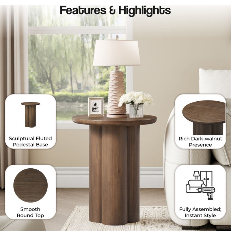 NPD Furniture Mayville Solid Wood Side/End Table in Dark Walnut