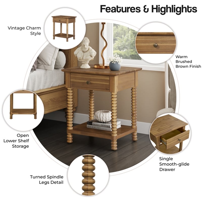 NPD Furniture Azella KD Nightstand/Side Table in Brushed Brown