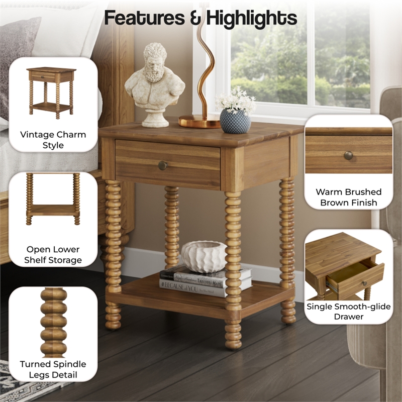 NPD Furniture Azella KD Nightstand/Side Table in Brushed Brown