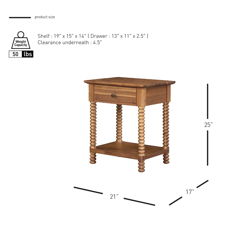 NPD Furniture Azella KD Nightstand/Side Table in Brushed Brown