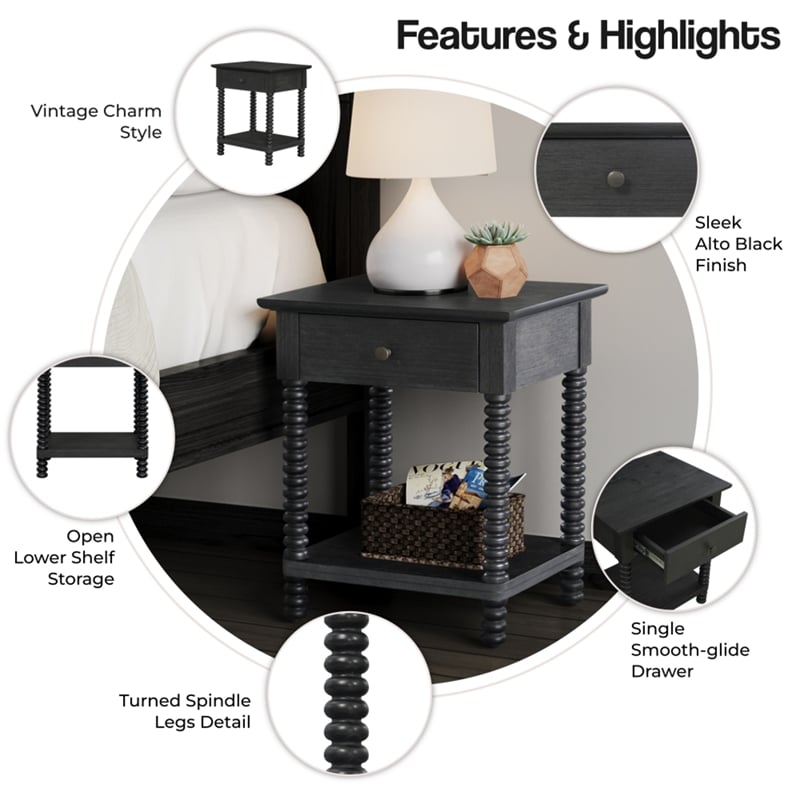 NPD Furniture Azella KD Nightstand/Side Table in Alto Black