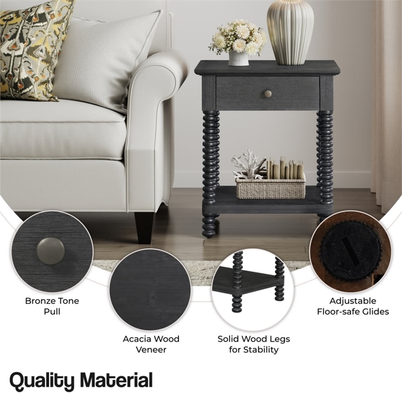 NPD Furniture Azella KD Nightstand/Side Table in Alto Black