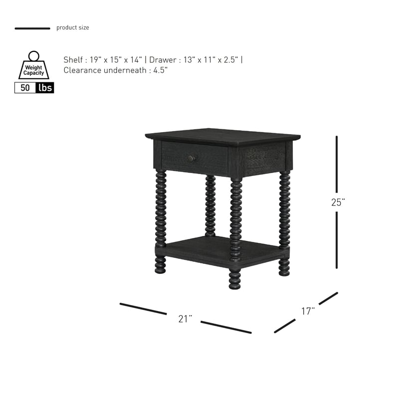 NPD Furniture Azella KD Nightstand/Side Table in Alto Black