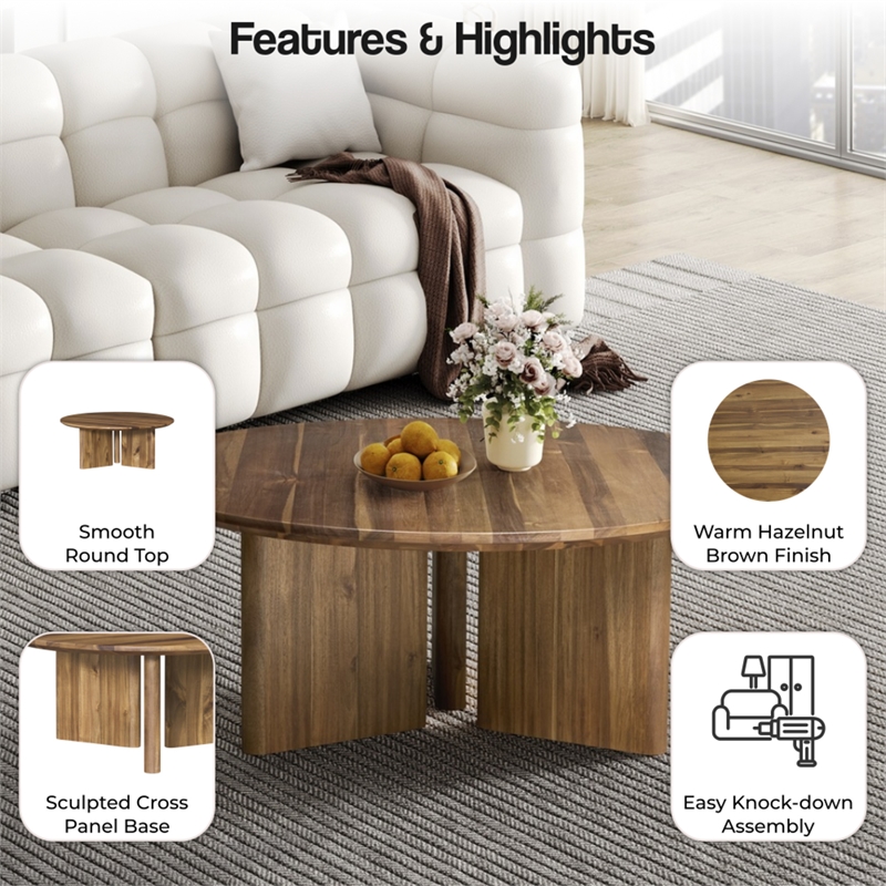 NPD Furniture Petrilio KD Round Coffee Table in Hazelnut Brown
