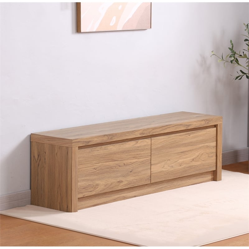 NPD Furniture Larson Entryway Storage Bench in Terra Oak