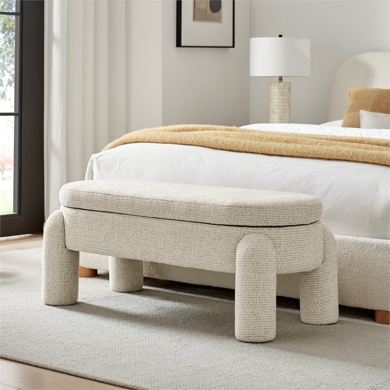 NPD Furniture Bowden Chenille Bench in Salzburg Beige