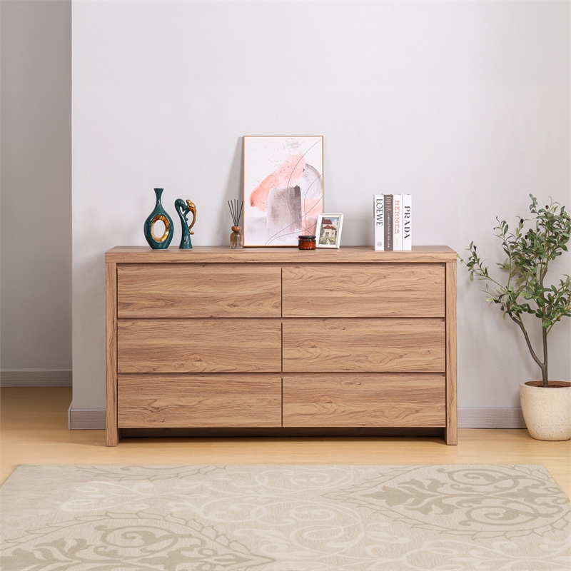 NPD Furniture Larson Dresser 6 Drawers in Terra Oak