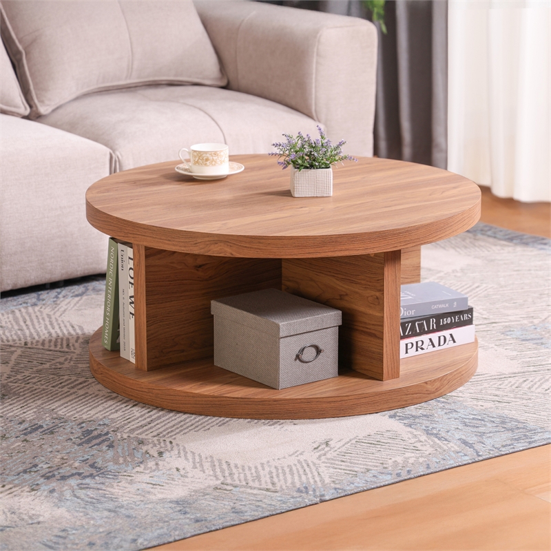 NPD Furniture Larson Round Coffee Table in Terra Oak