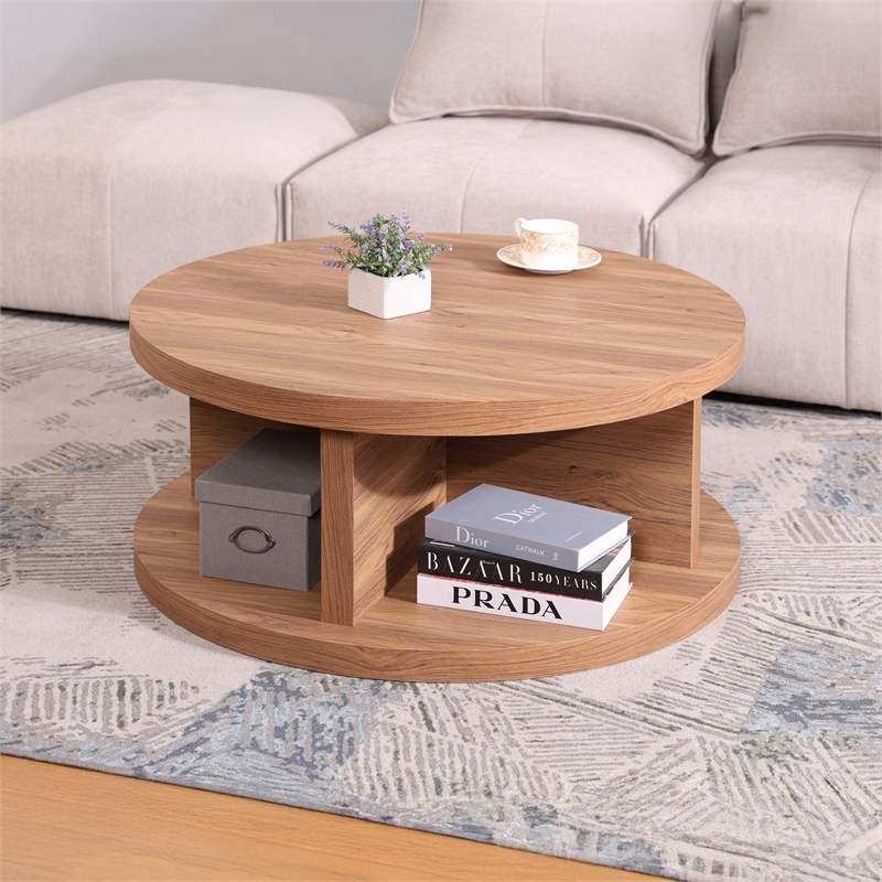 NPD Furniture Larson Round Coffee Table in Terra Oak