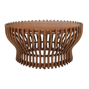 New Pacific Direct Sona Rattan Coffee Table w/ Wood Top in Cane Brown