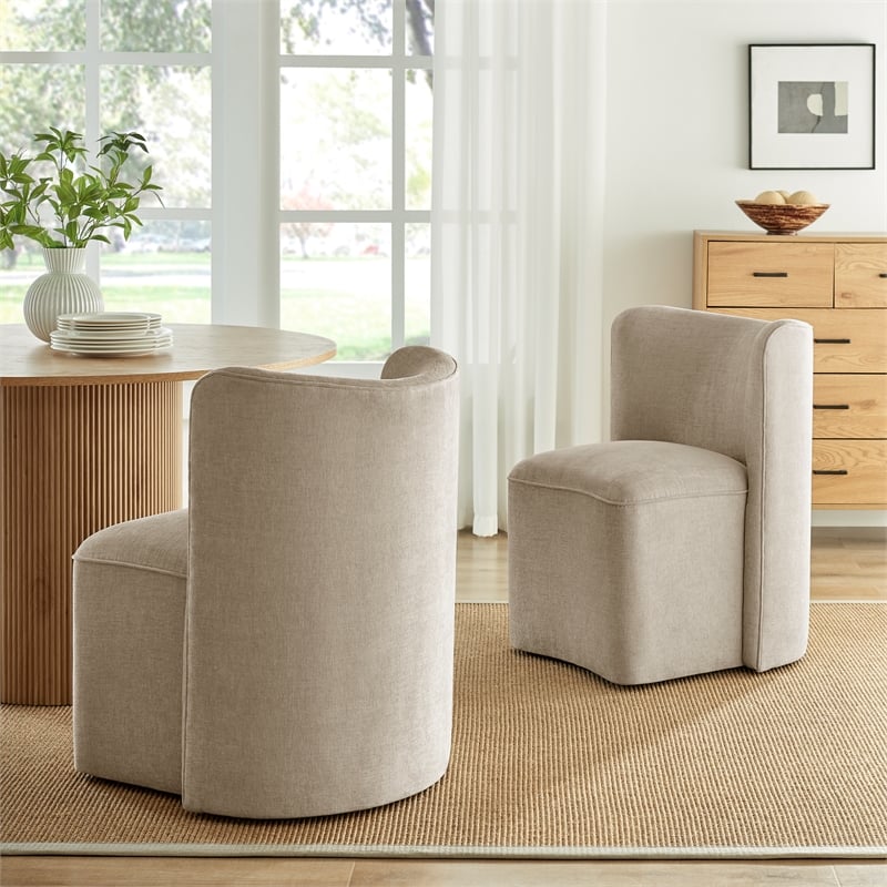 NPD Furniture Morraine Chenille Dining Side Chair w/ Casters in Beige