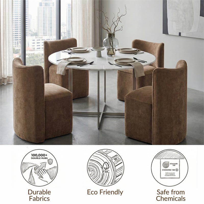 NPD Furniture Morraine Chenille Dining Side Chair w/ Casters in Beige
