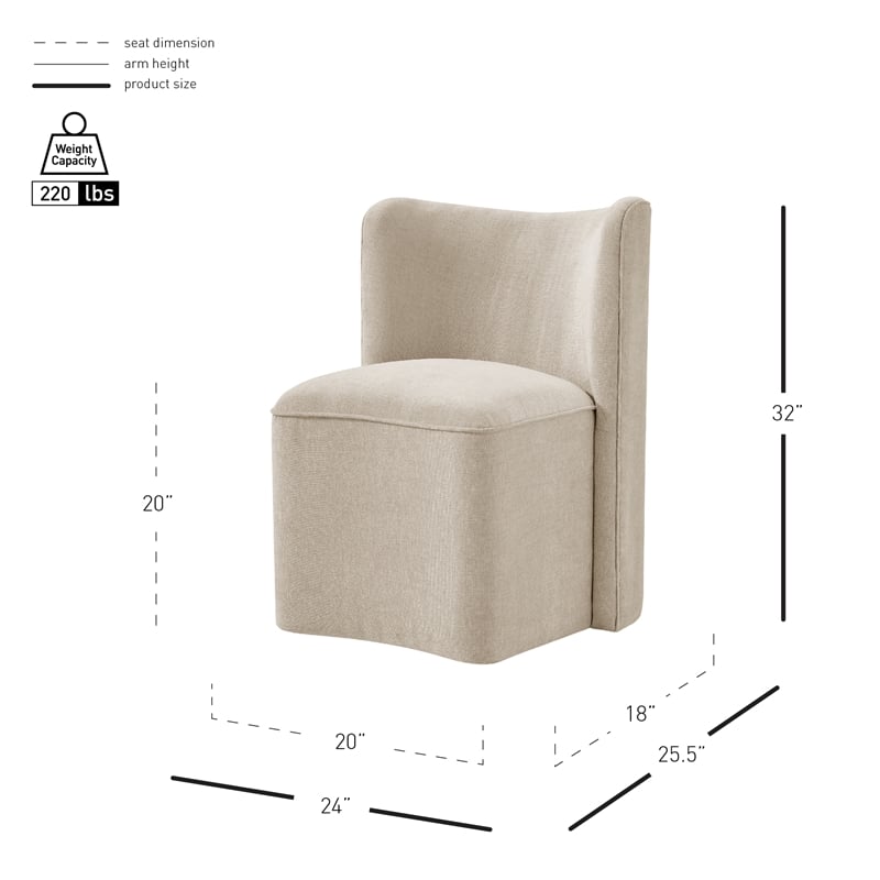 NPD Furniture Morraine Chenille Dining Side Chair w/ Casters in Beige
