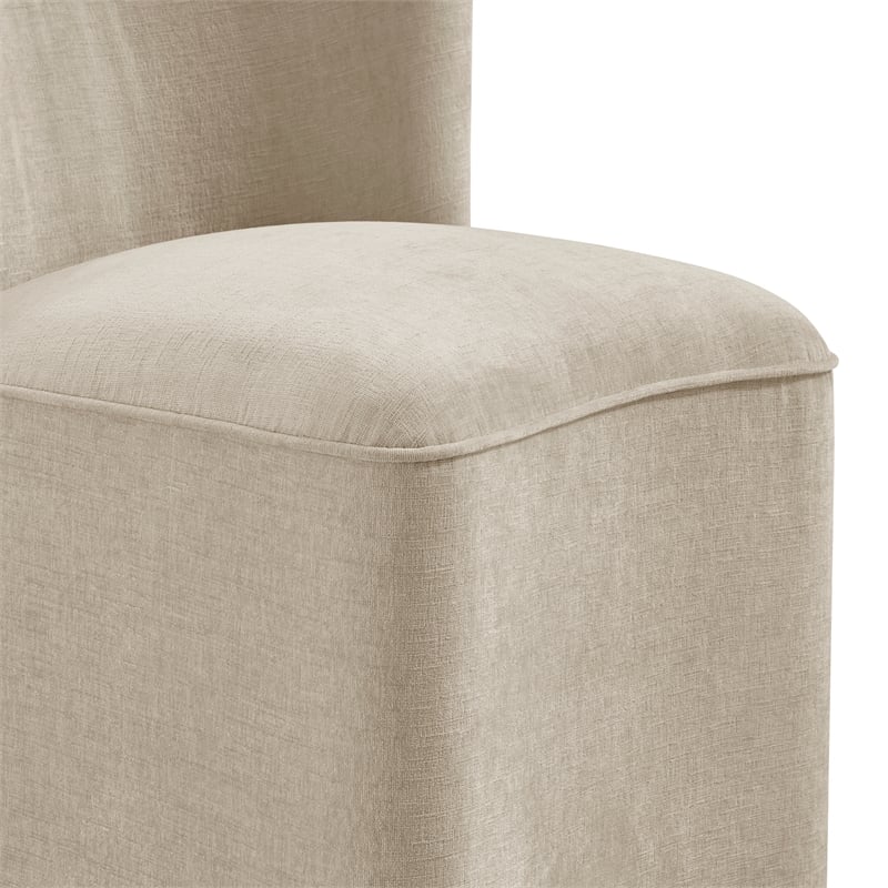 NPD Furniture Morraine Chenille Dining Side Chair w/ Casters in Beige