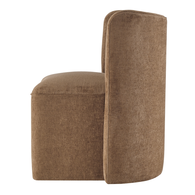 NPD Furniture Morraine Chenille Dining Side Chair w/ Casters in Brown