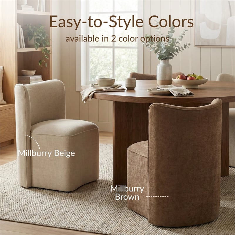 NPD Furniture Morraine Chenille Dining Side Chair w/ Casters in Brown
