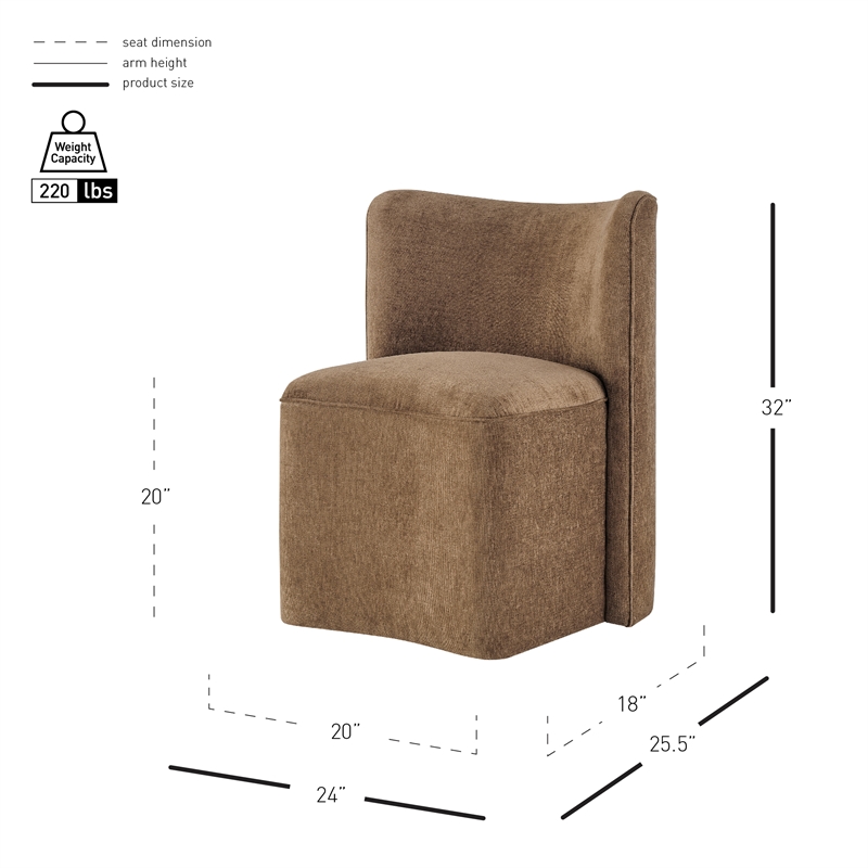 NPD Furniture Morraine Chenille Dining Side Chair w/ Casters in Brown